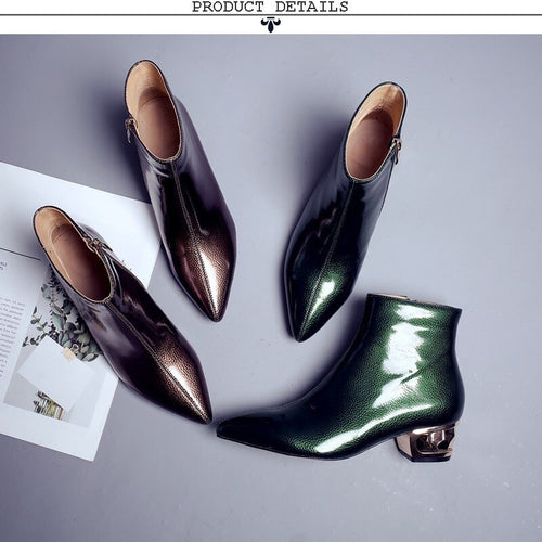 Women's Metallic Patent Leather Hollow-cut Design Ankle Boots