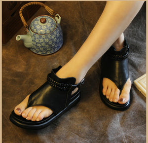 Women's Genuine Leather Skin Toe-Sling Sandals