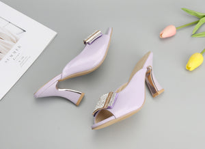 Women's Metallic Patent Leather Bow Design Mules - Ailime Designs