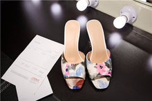 Load image into Gallery viewer, Women&#39;s Summer Floral Print &amp; Crystal Heels Trim Design Mules - Ailime Designs
