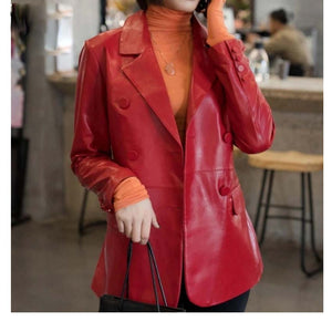 Women’s High-Quality Genuine Sheepskin Double Breasted Leather Jackets