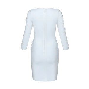Women's Summer White Bead Design Long Sleeve Dresses
