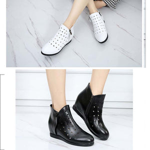 Women's Wedge Lace Tie Design Soft Leather Skin Ankle Boots - Ailime Designs
