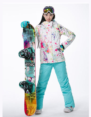 Splattered Paint Design Women's White Snowboarding & Ski Jackets - Ailime Designs