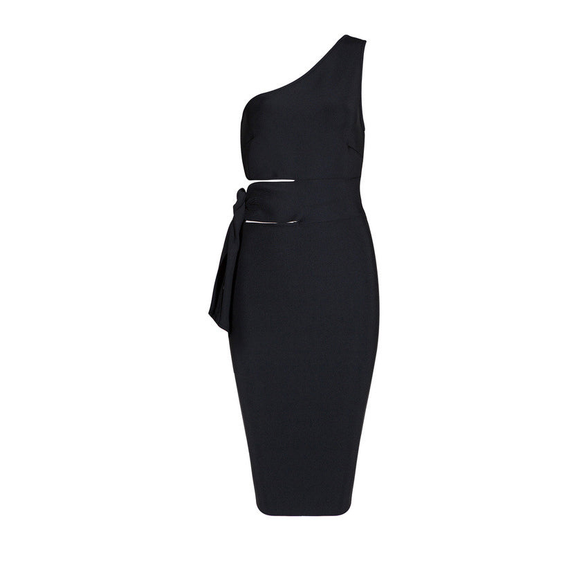 Women's Decorative Shoulder & Waistline Tie Dresses w/ Hollow-cuts