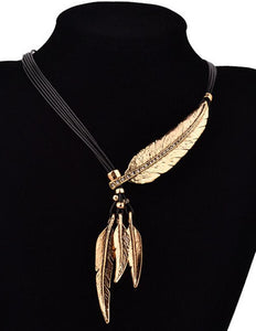 Native American Inspired Feather Motifs Necklaces w/ Rhinestones – Neckline Fashion Accessories