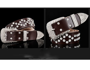 Diamond Link Design Women's High Quality Genuine Leather Rhinestone Belts - Ailime Designs