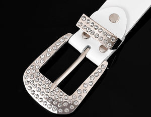 Women's Luxury Rhinestone Diamond Pattern Genuine Leather Belts