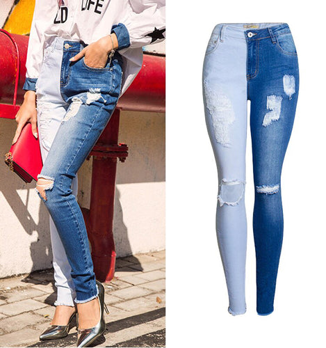 Plus Size Beauties Pencil Style Straight Leg Denim Jeans w/ Lined Frayed Panels - Ailime Designs