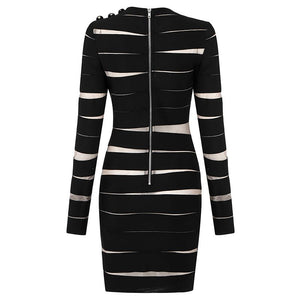 Women's Hollow-cut Mesh Stripe Panels Design Dresses - Ailime Designs
