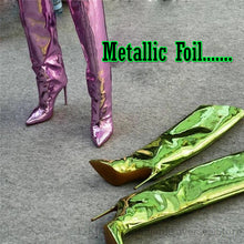 Load image into Gallery viewer, Women&#39;s Sexy Assymetricl Design Metallic Kneee High Boots