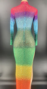 Women's Elegant Crystal Rainbow Design Stage Gown