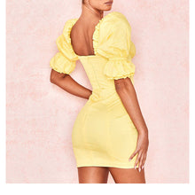 Load image into Gallery viewer, Women&#39;s Yellow Bandeau Puff Off-Shoulder Sleeve Dresses