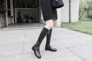 Women's Zipper Front Design Leather Skin Knee-High Boots