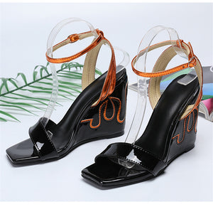 Women's Strap Ankle Design Patent Leather Wedges