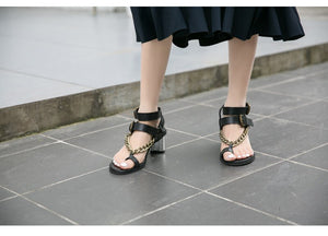 Women's Strap Ankle Chain Link Design Sandal Heels