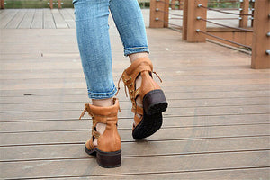 Women's Ringlet Design Genuine Leather Shoe Boots