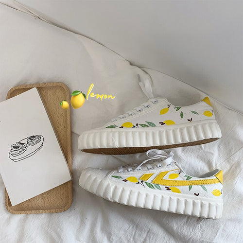 Women's Lemon Print Design Canvas Sneakers