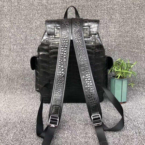 100% Genuine Black Double Strap Crocodile Leather Skin Backpack - Ailime Designs