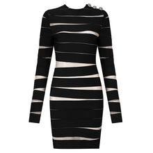 Load image into Gallery viewer, Women&#39;s Hollow-cut Mesh Stripe Panels Design Dresses - Ailime Designs
