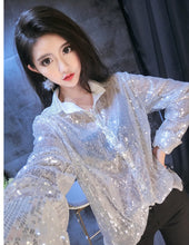 Load image into Gallery viewer, Women&#39;s Sequin Button Collar Long Sleeves Blouses - Ailime Designs