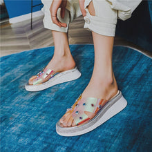 Load image into Gallery viewer, Women&#39;s Transparent Colored Crystal Design Slip-on Sandals