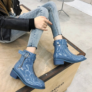Women's Stylish Patent Leather Ankle Boots