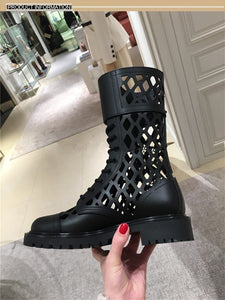 Women's Hollow-cut Genuine Punk Style Leather Boots