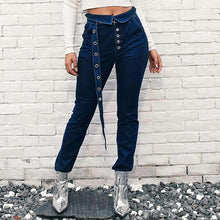 Load image into Gallery viewer, Plus Size Beauties Women&#39;s Cuff Style High Waist Jeans w/ Sash &amp; Pockets - Ailime Designs