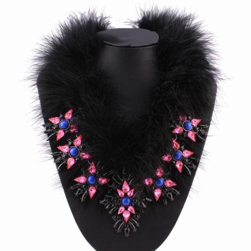 Women's Ostrich Feather Design Choker Style Necklaces