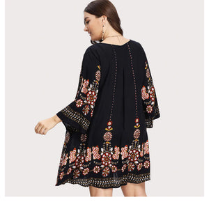 Women Plus Size Beauties Floral Embroidery Tunic Dresses - Ailime Designs