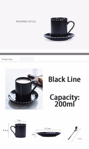 Elegant 2 Pc Black-Line Porcelain China Cup & Saucer Set