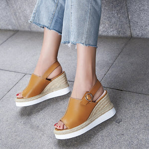 Women's Genuine Leather Skin Wedge Design Sandals