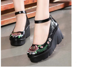 Women's Genuine Leather Grip Wedge Platform Design Shoes - Ailime Designs