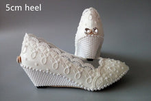 Load image into Gallery viewer, Women’s Beautiful Lace &amp; Pearl Design Wedges – Fashion Footwear
