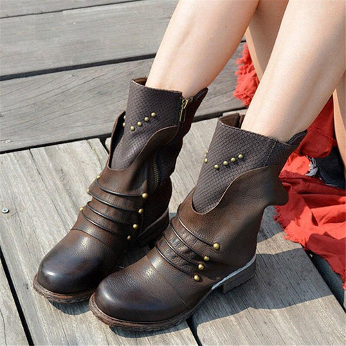 Women's Rivet Design Genuine Leather Ankle Boots