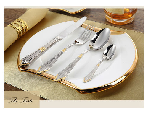 Gold Plated 24 PC Luxury Stainless Steel Tableware Sets