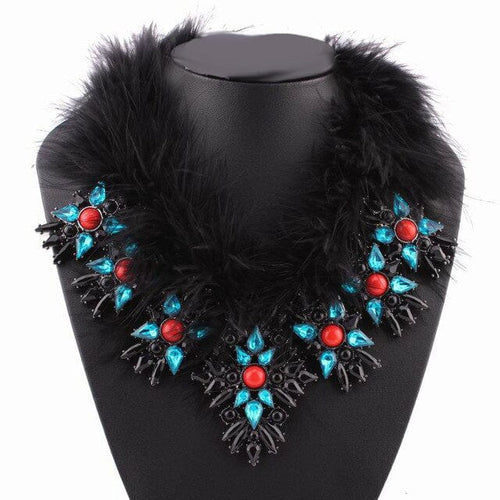 Women's Ostrich Feather Design Choker Style Necklaces - Ailime Designs