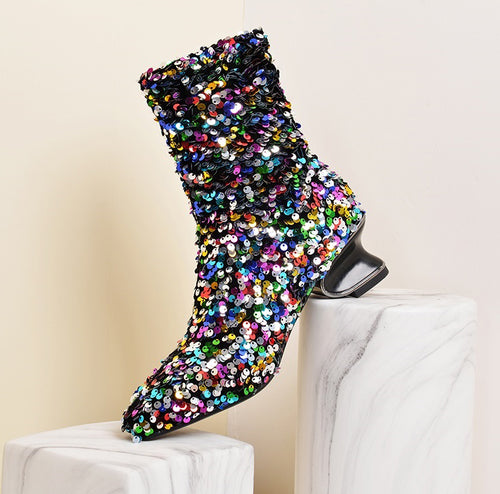 Women's Sequin Design Handmade Ankle Boots
