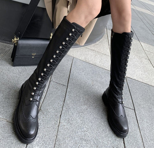 Women's Military Style String Lace Boots