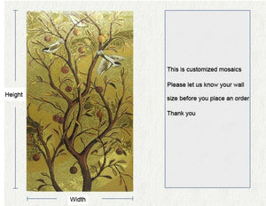 Handmade Birds & Fruit Tree Design Mosaic Tile