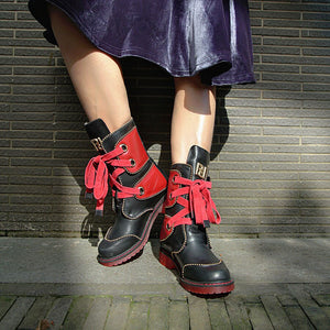 Women's Genuine Leather Skin Rivet Design Ankle Boots