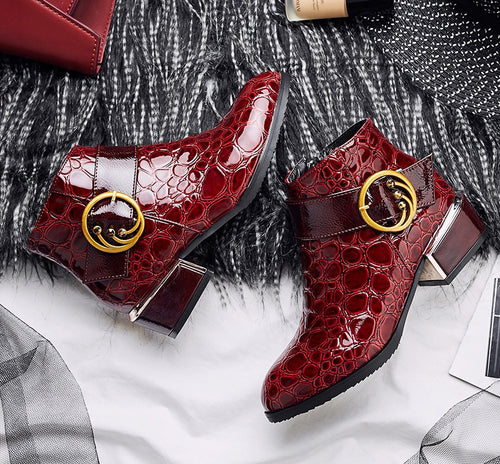 Women's Embossed PU Leather Ankle Boots