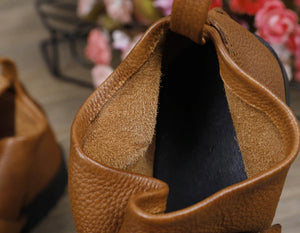 Women's Genuine Leather Skin Toe-sling Flat Sandals