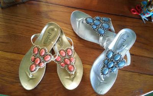 Women's Blue Bead Design Thong Sandals - Ailime Designs