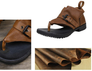 Women's Genuine Leather Skin Toe-sling Flat Sandals