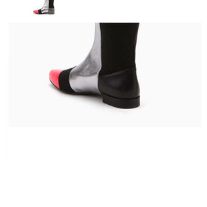 Women's Stylish Block Print Design Leather Skin Boots w/ Flat Heels