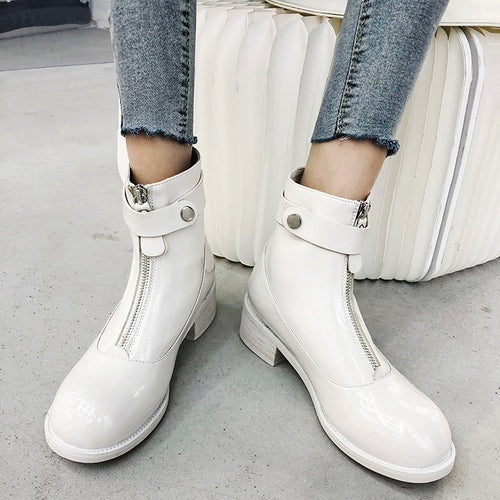 Women's Stylish Patent Leather Ankle Boots