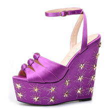 Load image into Gallery viewer, Women&#39;s Sexy Ankle Strap  Wedge Shoes w/ Star Motifs