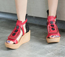 Load image into Gallery viewer, Women&#39;s Ethnic Design Gladiator Wedges